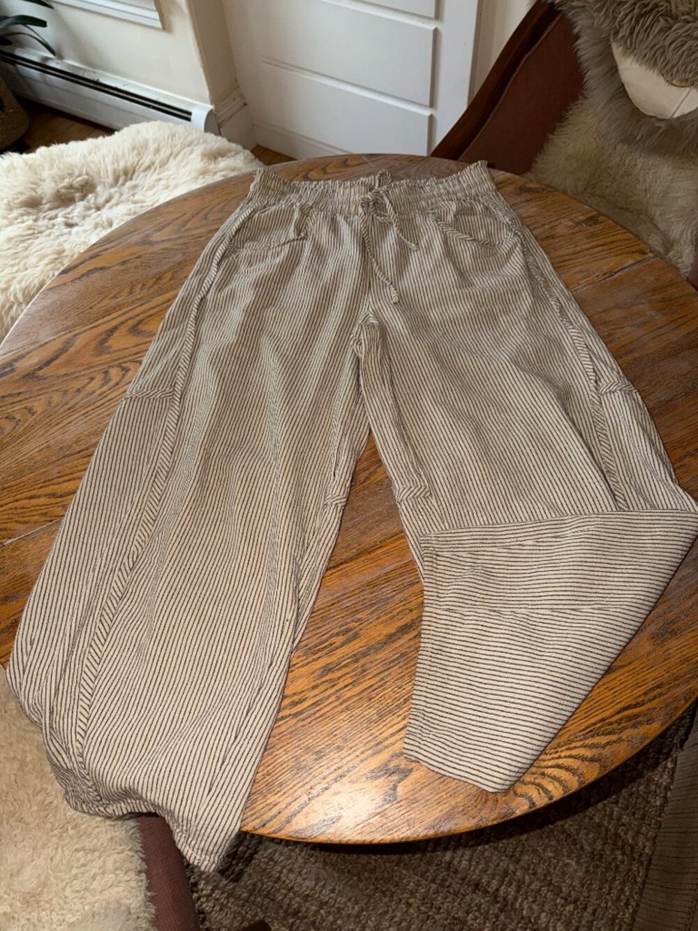 FREE PEOPLE textured stripe cotton pull on pant/pockets/cropped/L - Picture 3 of 9